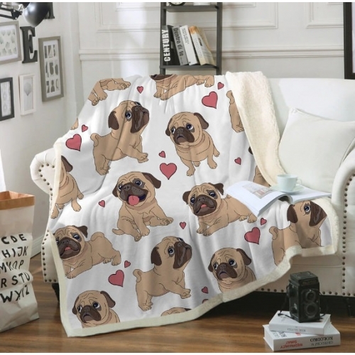 Плед с мопсами, 20 вариантов рисунка и 4 размера